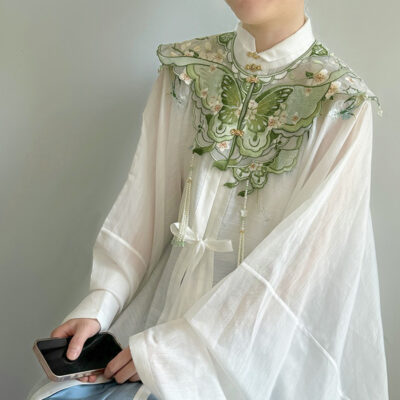 Hanfu Accessories Cloud Shoulder Green Butterfly Tassel For Ming Dynasty Hanfu