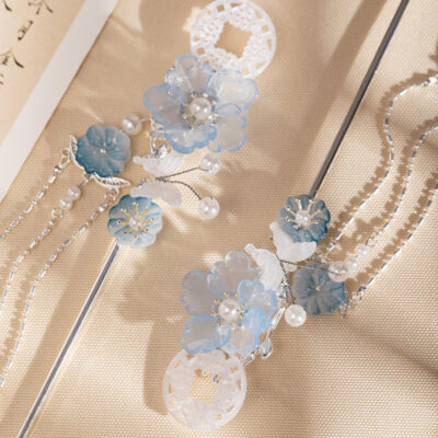Hanfu Headdress Ancient Style Hairpin Blue Tassel Ming Dynasty