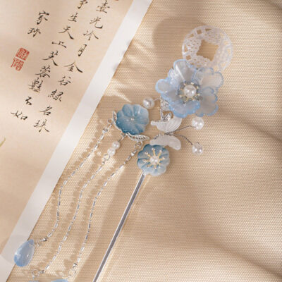 Hanfu Headdress Ancient Style Hairpin Blue Tassel Ming Dynasty