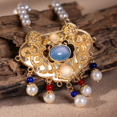 Hanfu Necklace Blue Vintage Yingluo Pearl Accessories