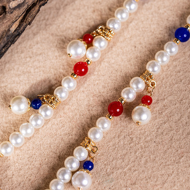 Hanfu Necklace Blue Vintage Yingluo Pearl Accessories