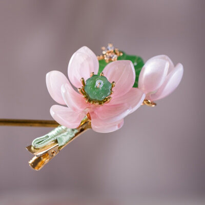 Hanfu Women Lotus Flower Hair Clip Pink Vintage Headwear
