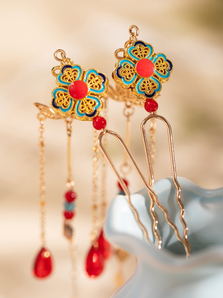 Long Tassel Hanfu Hairpin Women Vintage Lotus Hair Accessories