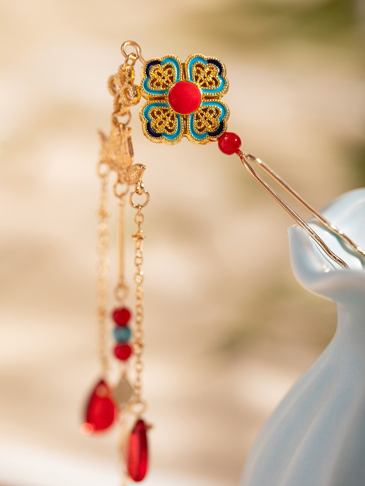 Long Tassel Hanfu Hairpin Women Vintage Lotus Hair Accessories
