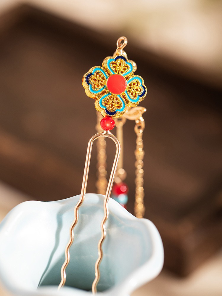 Long Tassel Hanfu Hairpin Women Vintage Lotus Hair Accessories