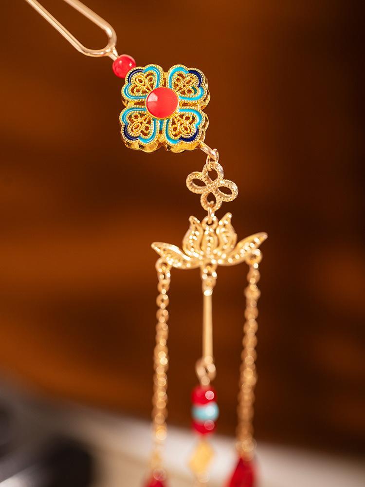 Long Tassel Hanfu Hairpin Women Vintage Lotus Hair Accessories