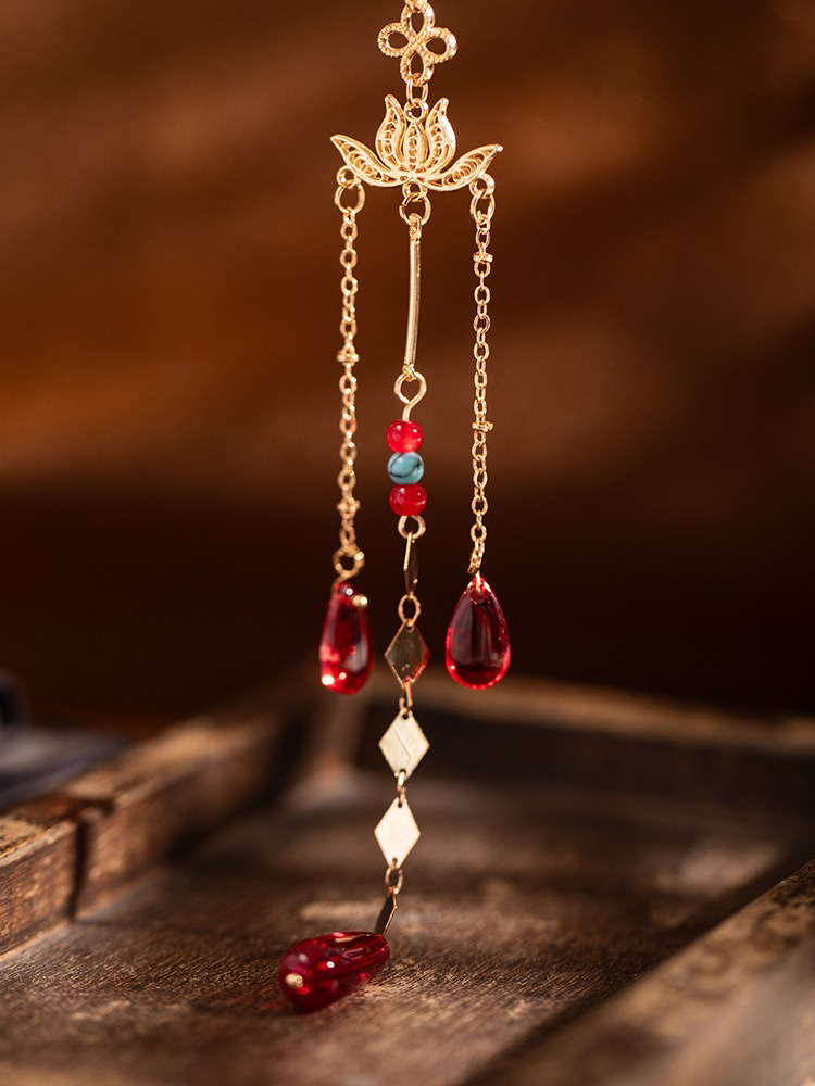 Long Tassel Hanfu Hairpin Women Vintage Lotus Hair Accessories