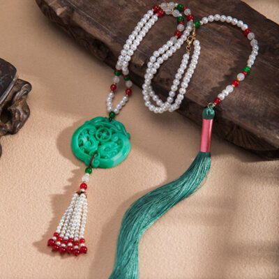Ming Dynasty Hanfu Accessories Long Tassel Yingluo Jade Pendant