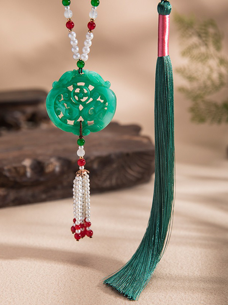 Ming Dynasty Hanfu Accessories Long Tassel Yingluo Jade Pendant