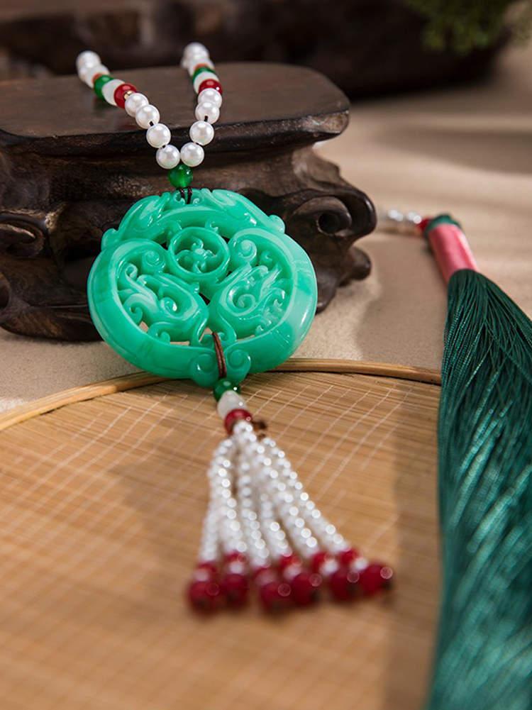 Ming Dynasty Hanfu Accessories Long Tassel Yingluo Jade Pendant
