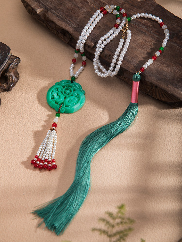 Ming Dynasty Hanfu Accessories Long Tassel Yingluo Jade Pendant