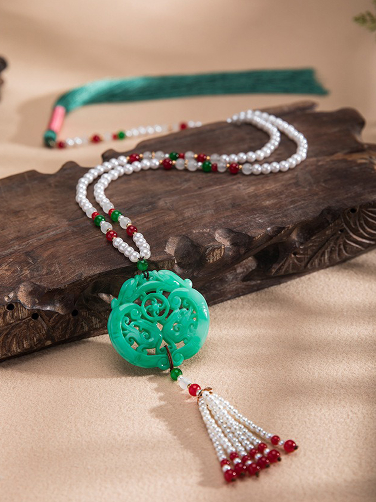 Ming Dynasty Hanfu Accessories Long Tassel Yingluo Jade Pendant