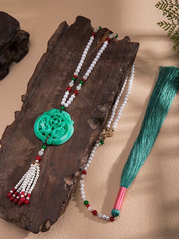 Ming Dynasty Hanfu Accessories Long Tassel Yingluo Jade Pendant