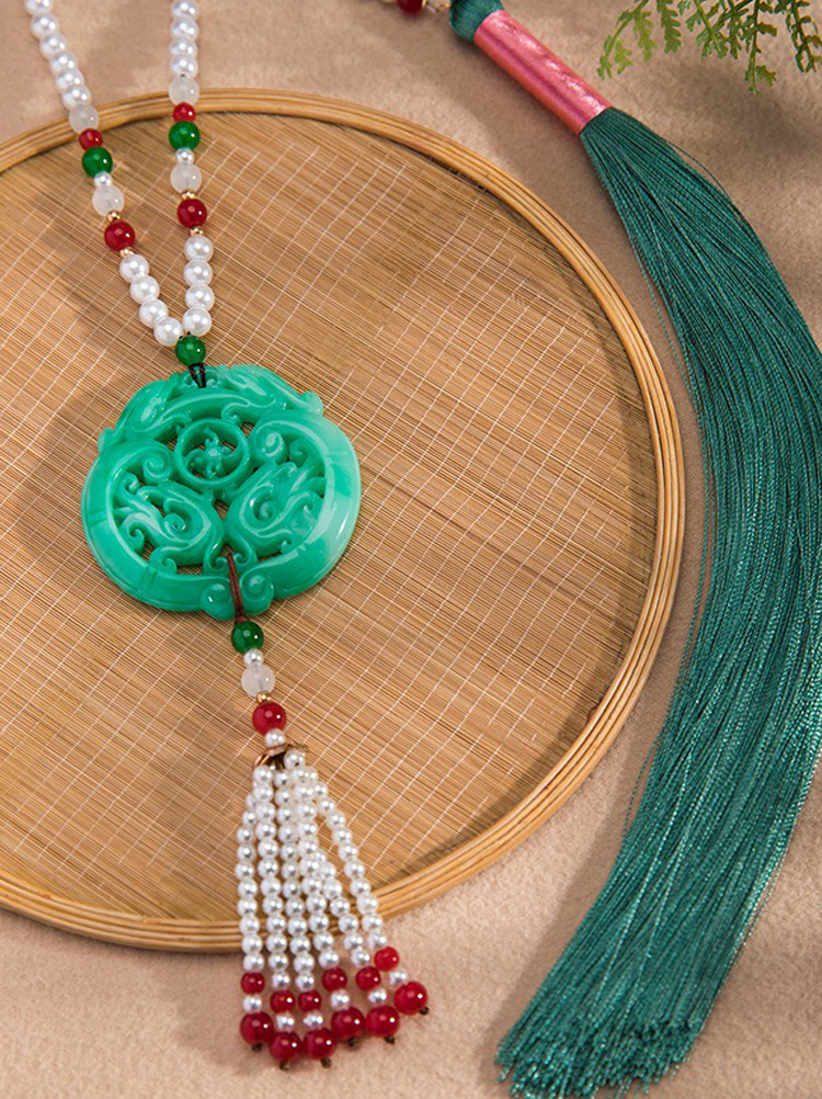 Ming Dynasty Hanfu Accessories Long Tassel Yingluo Jade Pendant