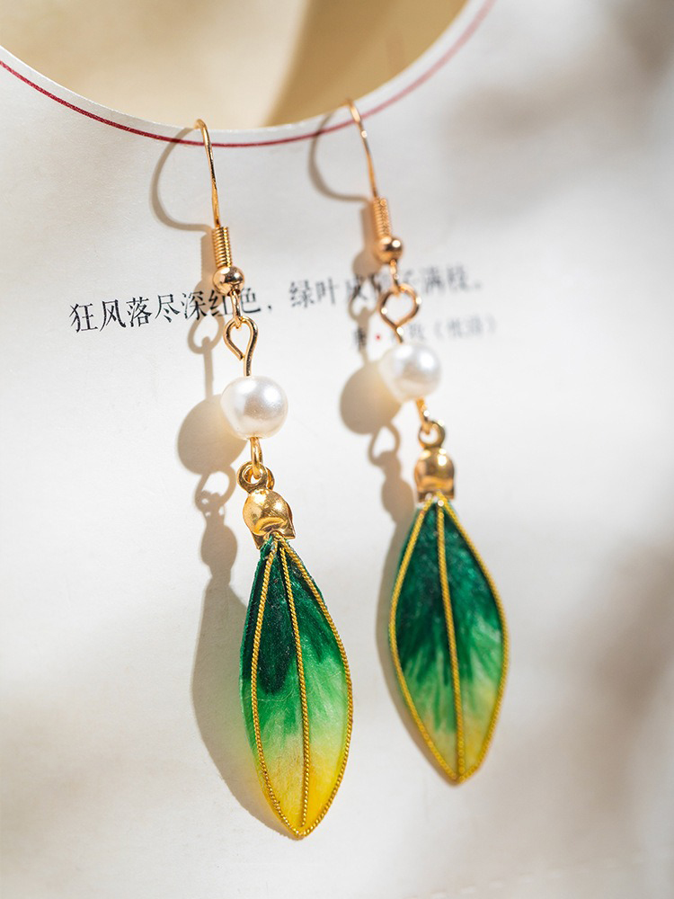 Silk Chinese-style Girl Green Earrings Retro Minimalist Ear Jewelry 