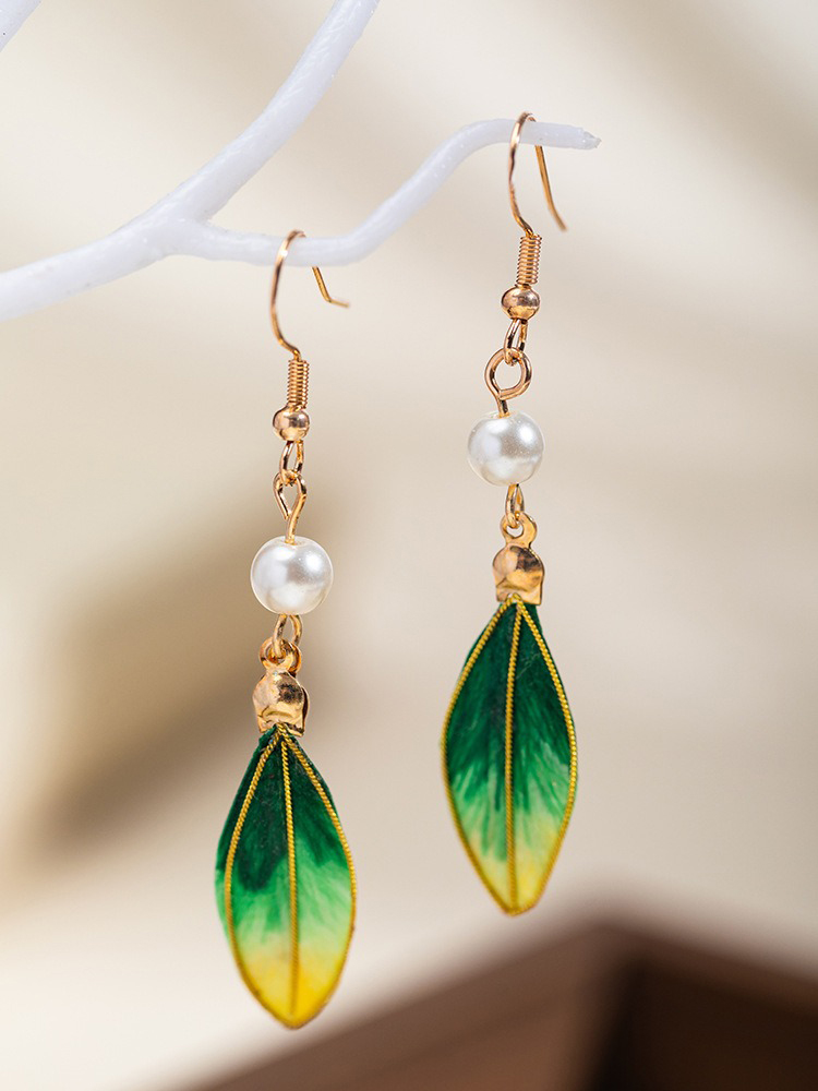 Silk Chinese-style Girl Green Earrings Retro Minimalist Ear Jewelry 
