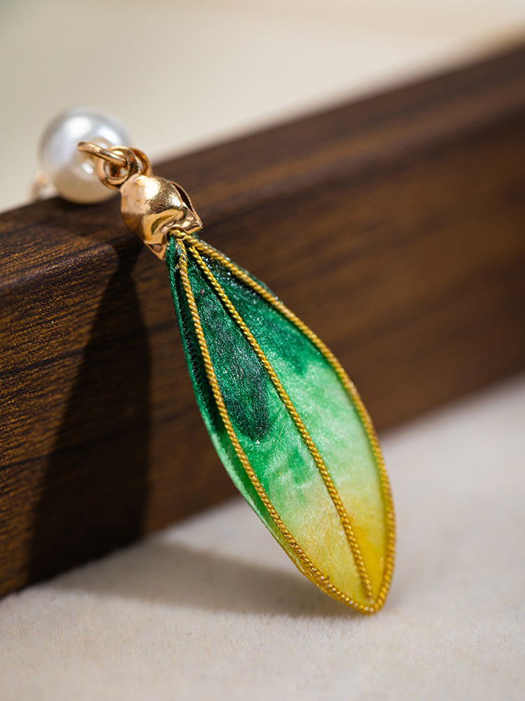 Silk Chinese-style Girl Green Earrings Retro Minimalist Ear Jewelry 