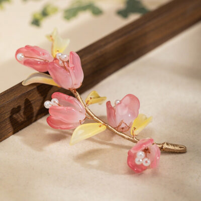 Summer Children Pink Peach Blossom Hairpin Performance Hair Accessory