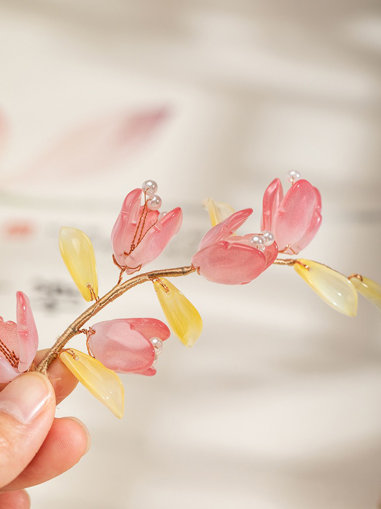 Summer Children Pink Peach Blossom Hairpin Performance Hair Accessory