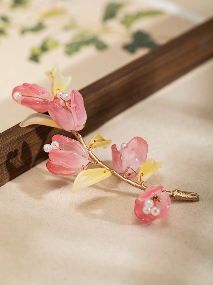 Summer Children Pink Peach Blossom Hairpin Performance Hair Accessory