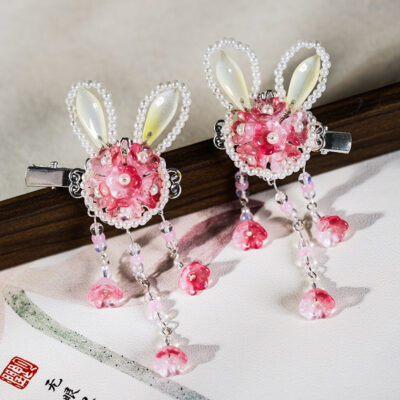 Summer Children Pink Rabbit Pearl Cute Hairpin