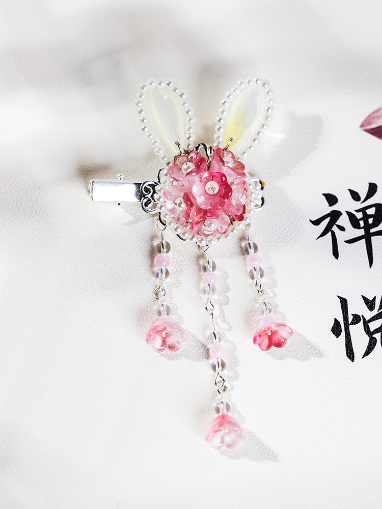 Summer Children Pink Rabbit Pearl Cute Hairpin