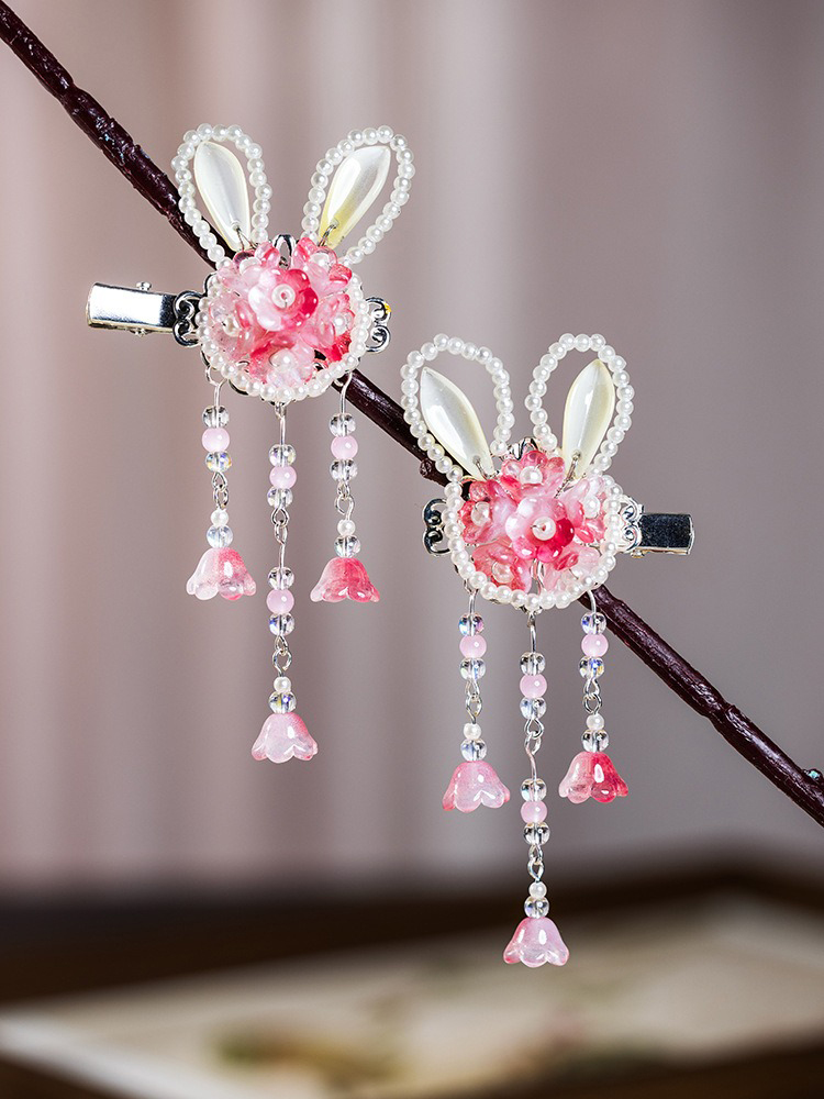 Summer Children Pink Rabbit Pearl Cute Hairpin