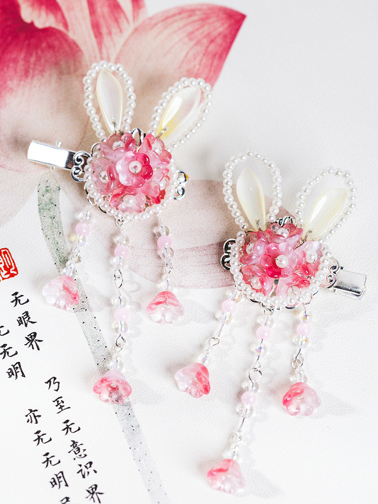Summer Children Pink Rabbit Pearl Cute Hairpin