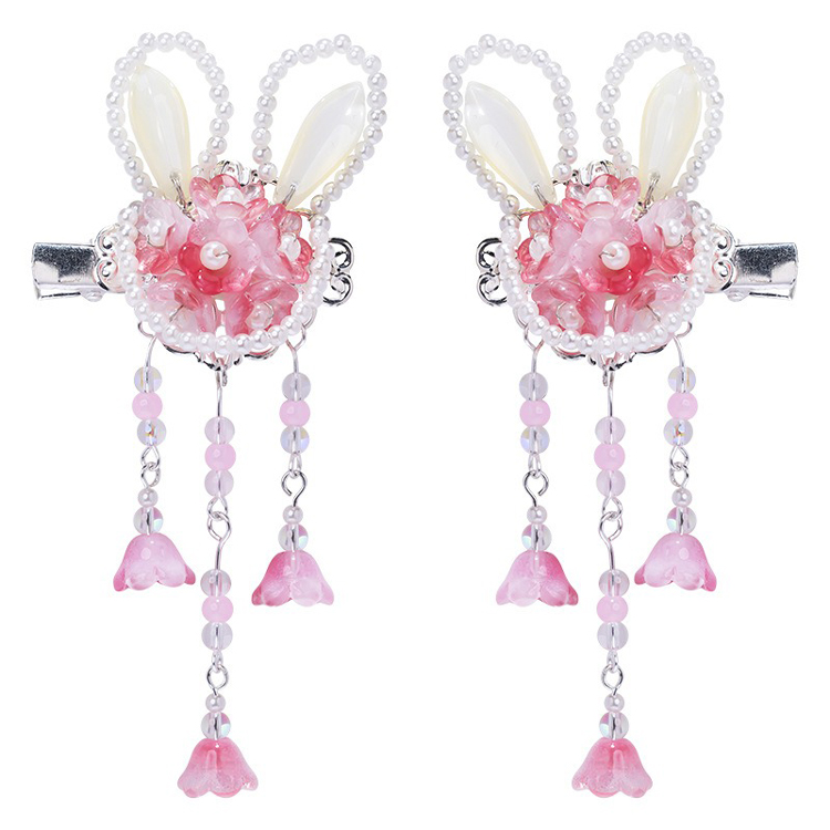 Summer Children Pink Rabbit Pearl Cute Hairpin 