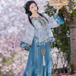 Summer Women Long Sleeve Ming Hanfu Embroidered Pleated Skirt