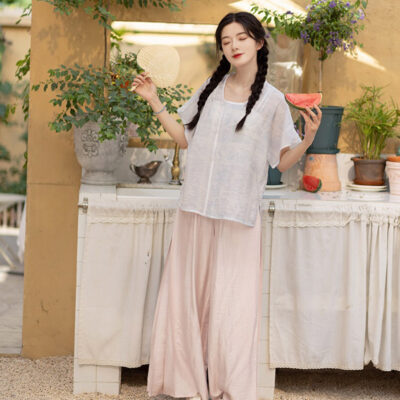 Summer Women'Simple Hanfu Song Pants Short Sleeve Han Elements