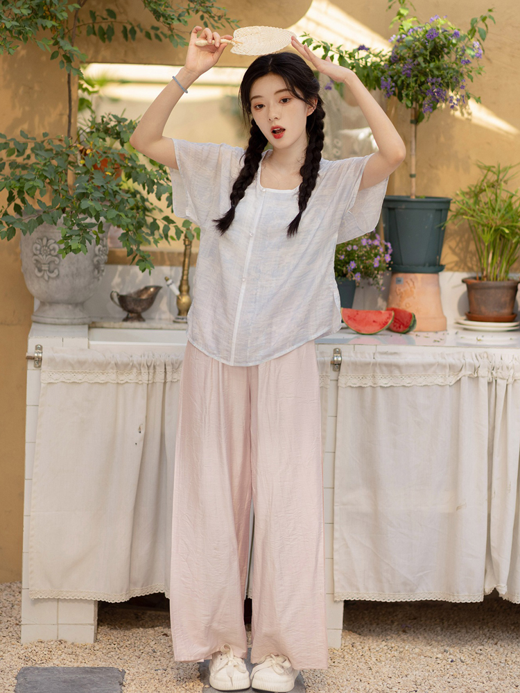 Summer Women'Simple Hanfu Song Pants Short Sleeve Han Elements