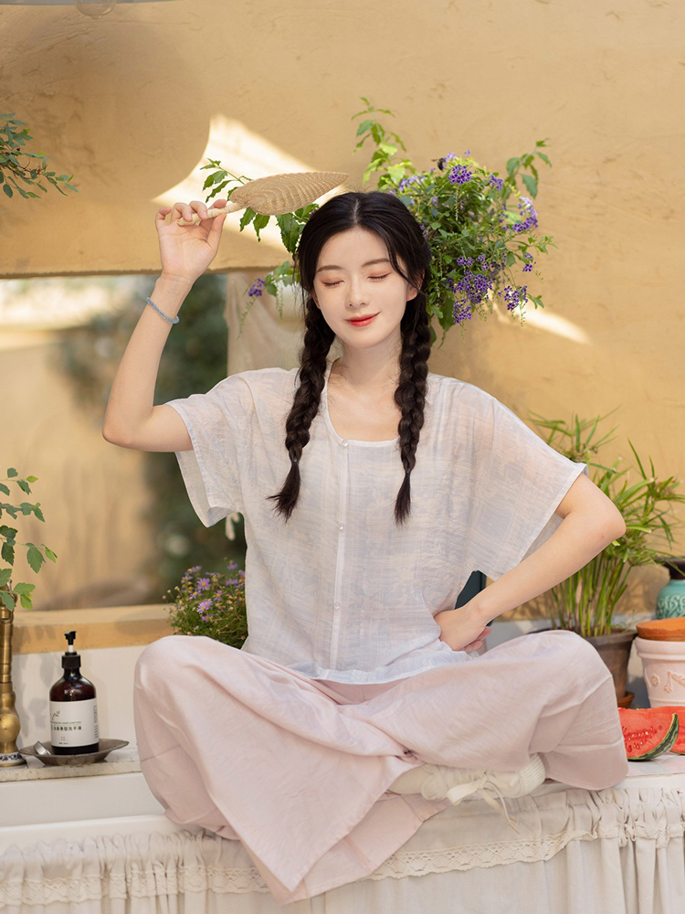 Summer Women'Simple Hanfu Song Pants Short Sleeve Han Elements