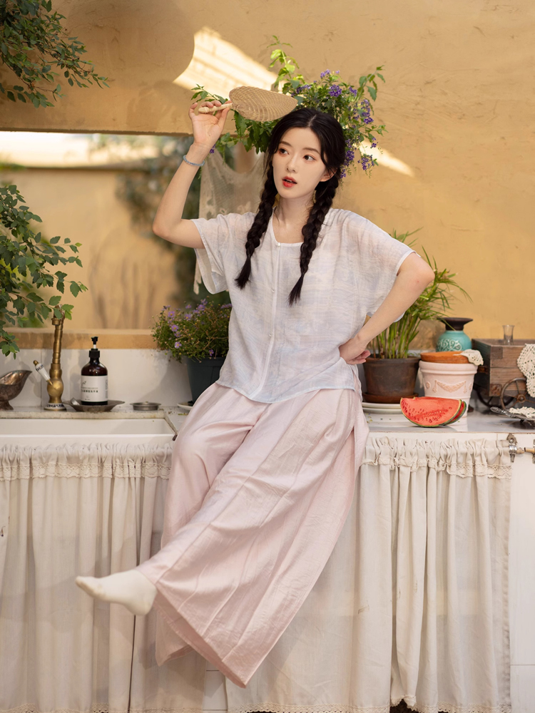 Summer Women'Simple Hanfu Song Pants Short Sleeve Han Elements