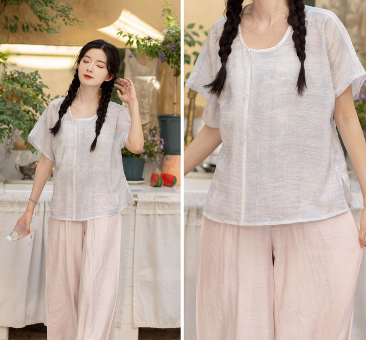 Summer Women'Simple Hanfu Song Pants Short Sleeve Han Elements