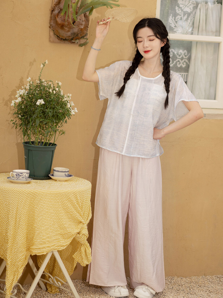 Summer Women'Simple Hanfu Song Pants Short Sleeve Han Elements