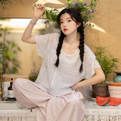 Summer Women'Simple Hanfu Song Pants Short Sleeve Han Elements