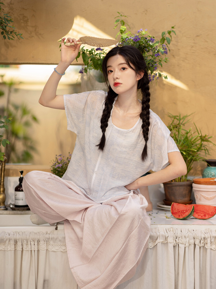 Summer Women'Simple Hanfu Song Pants Short Sleeve Han Elements