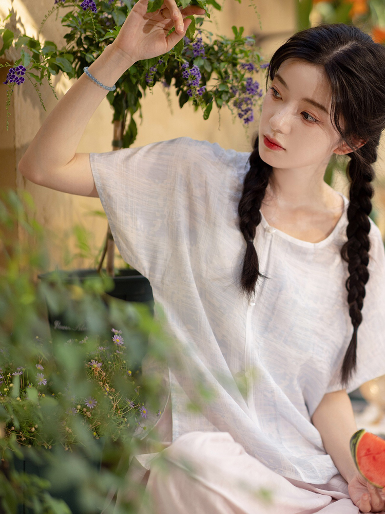 Summer Women'Simple Hanfu Song Pants Short Sleeve Han Elements