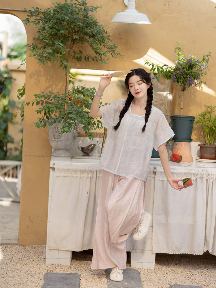 Summer Women'Simple Hanfu Song Pants Short Sleeve Han Elements