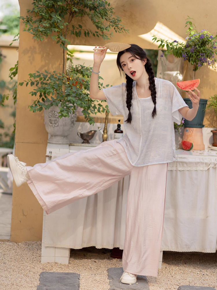 Summer Women'Simple Hanfu Song Pants Short Sleeve Han Elements