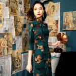 Women Retro Cheongsam Fall Half-sleeve Qipao Dresses