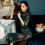 Women Retro Cheongsam Fall Half-sleeve Qipao Dresses