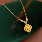 Women Retro Necklace Chinese Style Flower Pendant Pearl Jewelry