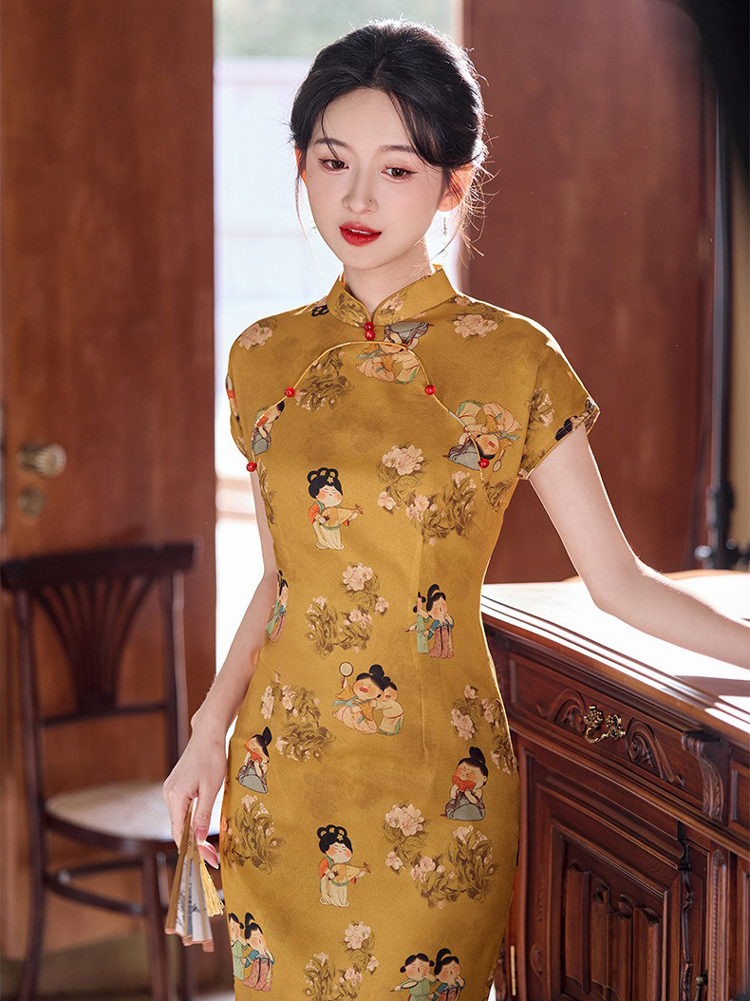 Women Summer Cheongsam Yellow 2025 New Girl Senior Sense