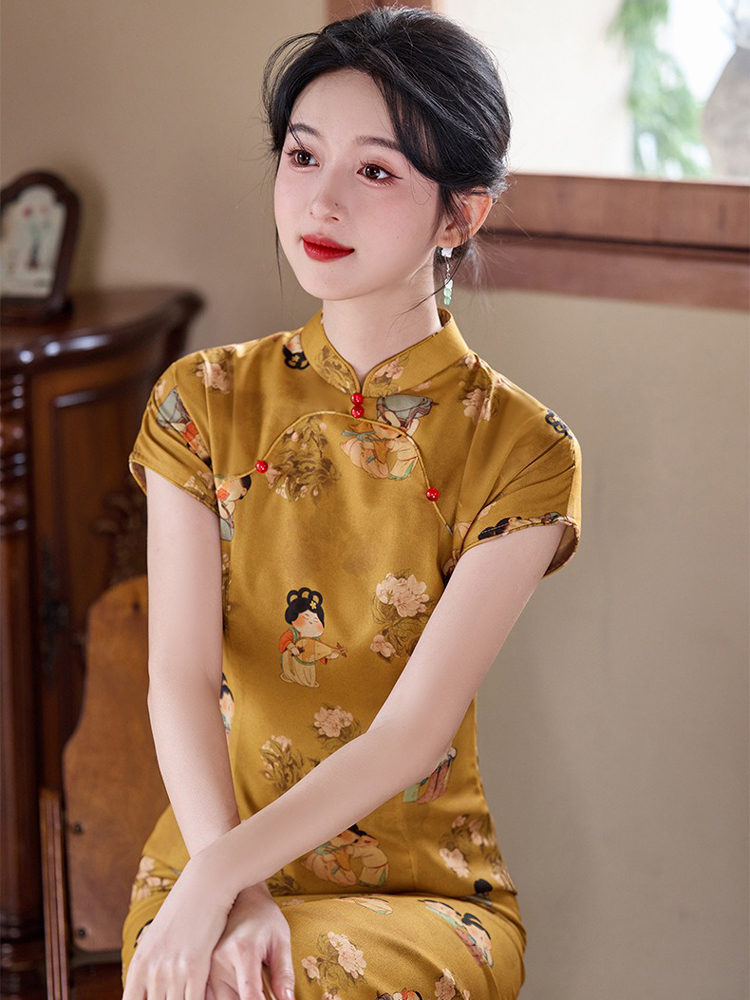 Women Summer Cheongsam Yellow 2025 New Girl Senior Sense