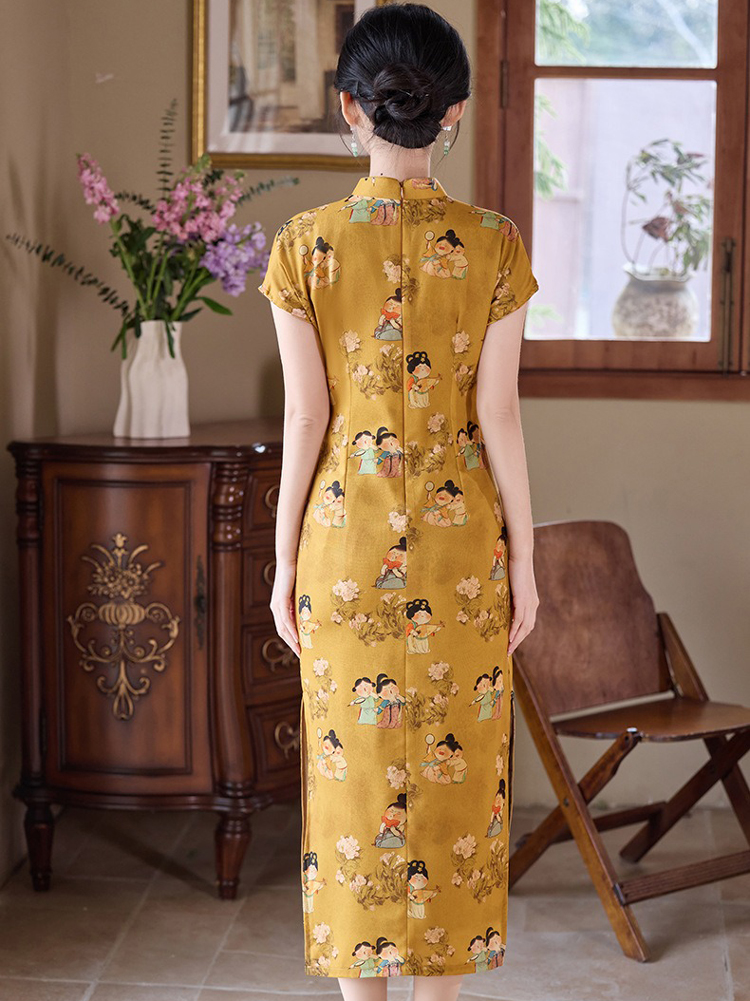 Women Summer Cheongsam Yellow 2025 New Girl Senior Sense