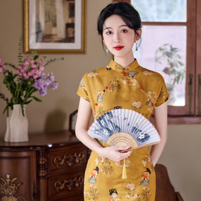 Women Summer Cheongsam Yellow 2025 New Girl Senior Sense