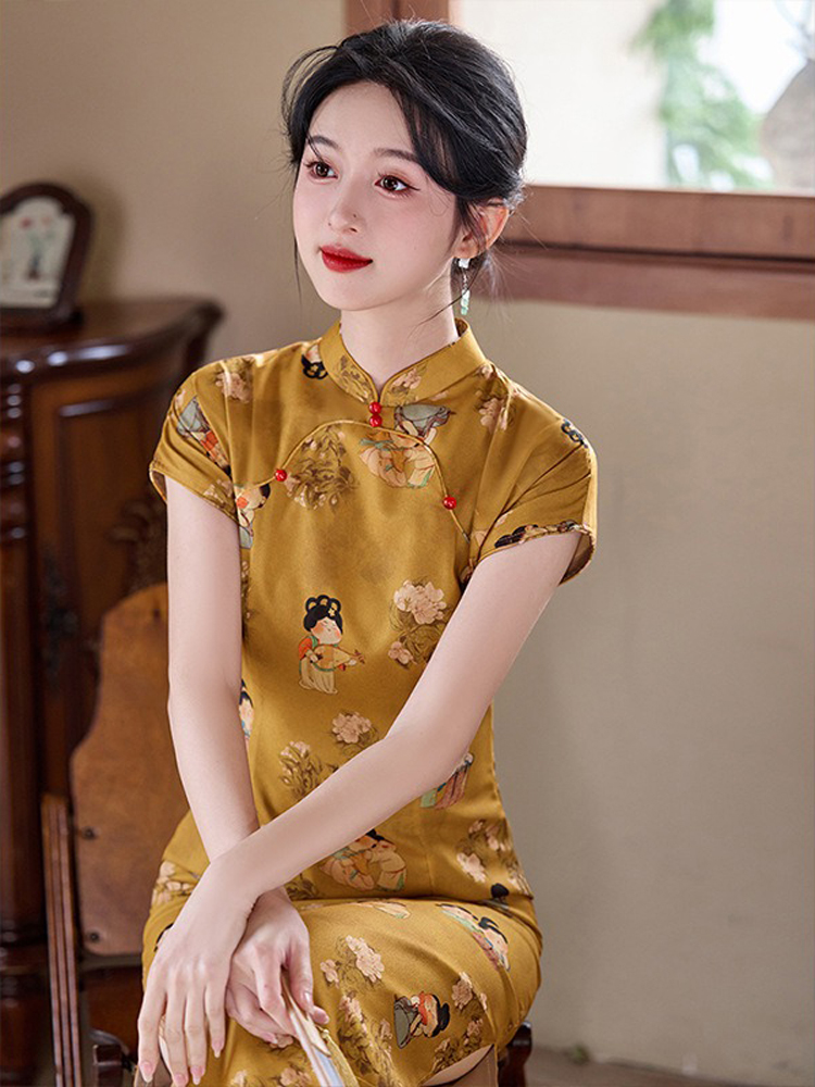 Women Summer Cheongsam Yellow 2025 New Girl Senior Sense