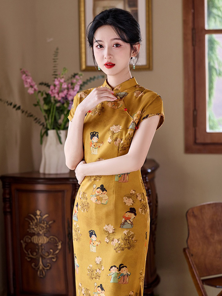 Women Summer Cheongsam Yellow 2025 New Girl Senior Sense